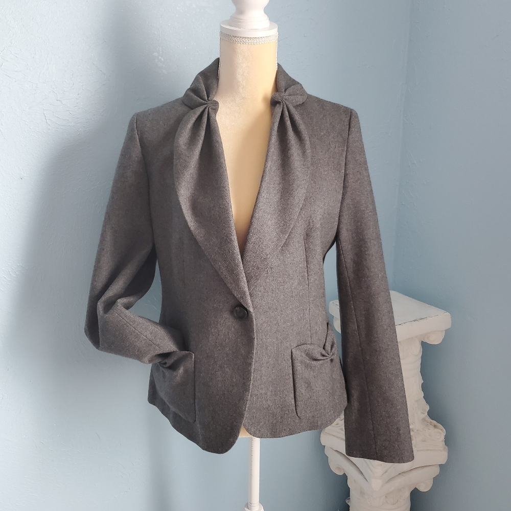 Talbots wool blend bow collar pockets blazer C52